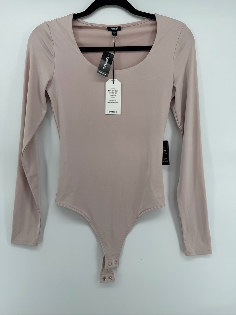 Express Body Contour Compression Long Sleeve Bodice Scoop Neck NWT Taupe XS